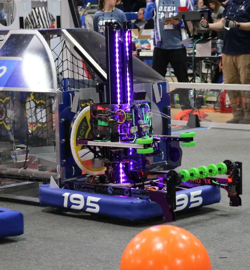 The Team 195 robot for the 2019 season, Knight Owl.